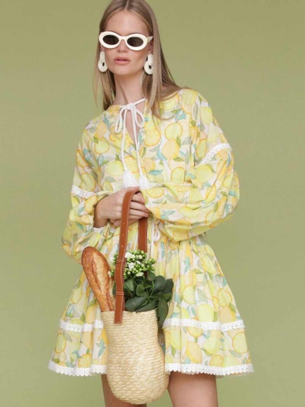 Avec Les Filles Limoncello Cotton Prairie Mini Dress